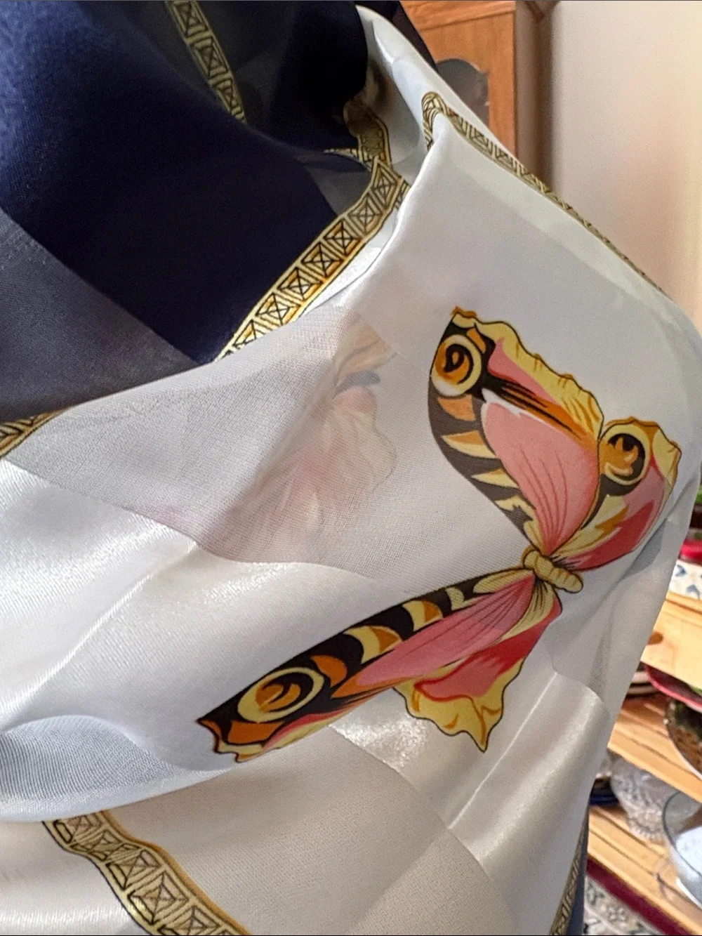 Vintage vibrant multi colored silk Butterfly print scarf